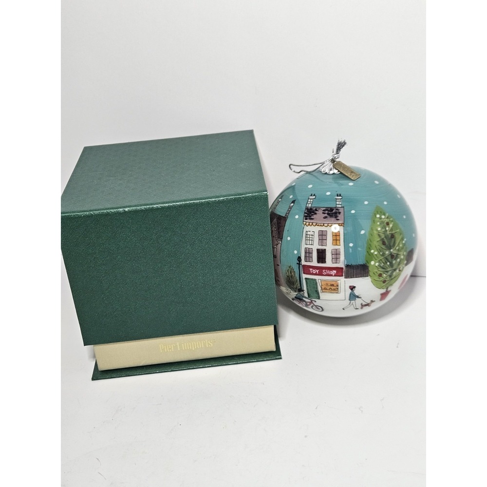 Pier 1 Li Bien Toy Shop Christmas Ornament Hand Painted Glass Ball Village Boxed